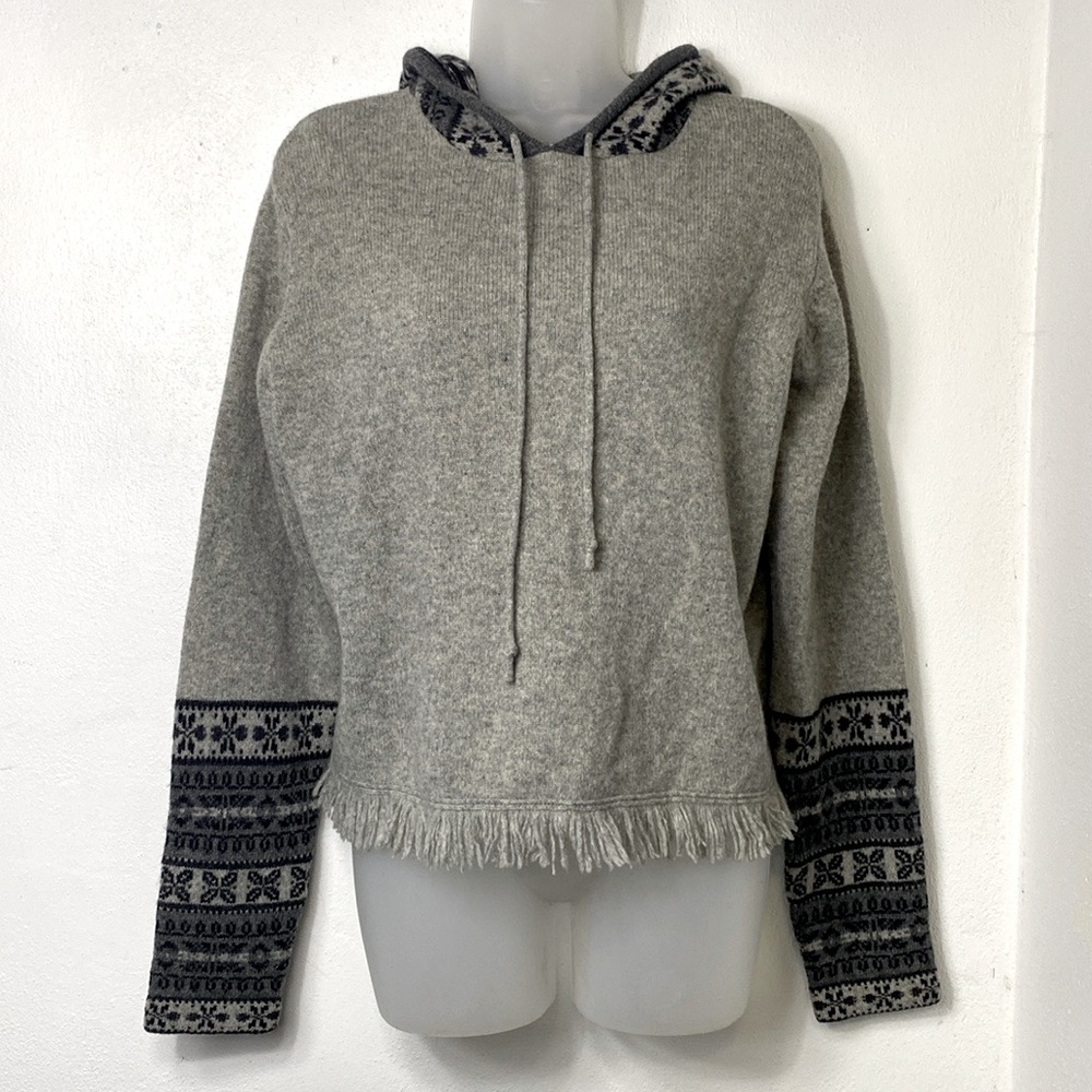 Eddie Bauer Fair Isle Fringe Hooded Sweater